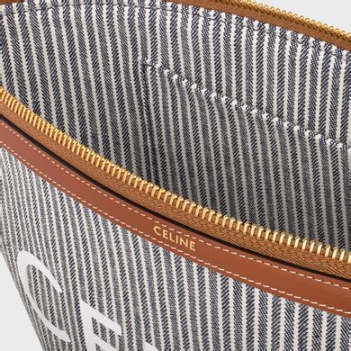 POUCH COUFFIN IN STRIPED TEXTILE AND CALFSKIN